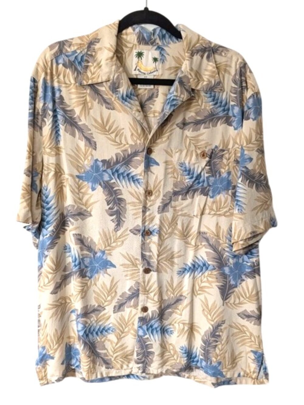 Banana Cabana 100% Silk Men's Button Down Hawaiian Shirt Tropical Print Size L